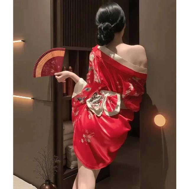 Đồ ngủ kimono Nhât Bản xẻ ngực gợi cảm tinh tế cosplay sexy áo choàng ngủ hoa anh đào quyến rũ ngọt ngào N844