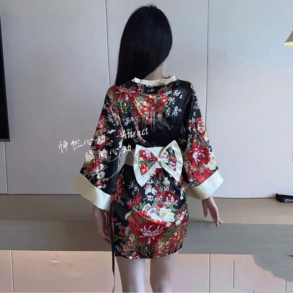 Đồ ngủ kimono Nhât Bản xẻ ngực gợi cảm tinh tế cosplay sexy áo choàng ngủ hoa anh đào quyến rũ ngọt ngào N844