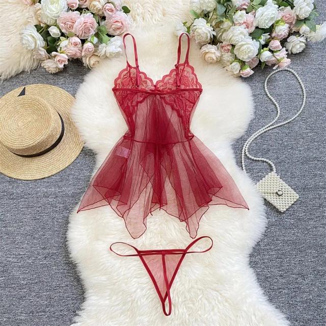 Bộ đồ váy ngủ nữ sexy ren đuôi cá xuyên thấu gợi cảm đầm 2 dây kèm quần lót lọt khe siêu quyến rũ N118
