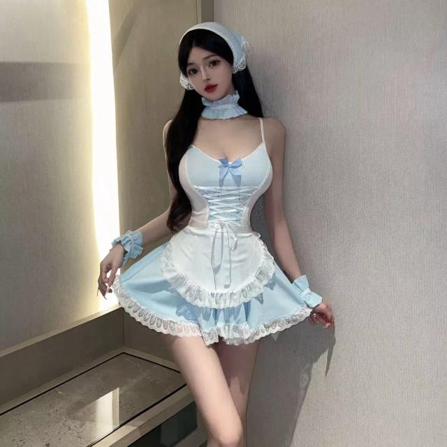 Cosplay hầu gái xòe dáng tiểu thư sexy dễ thương váy ngủ maid 2 dây phối ren nữ giúp việc xinh quyến rũ N874