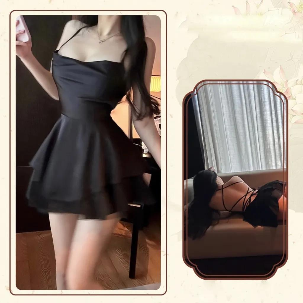 Váy ngủ lụa sexy 2 tầng phong cách tiểu thư sang chảnh đầm mặc nhà đan dây lưng gợi cảm quyến rũ  N194