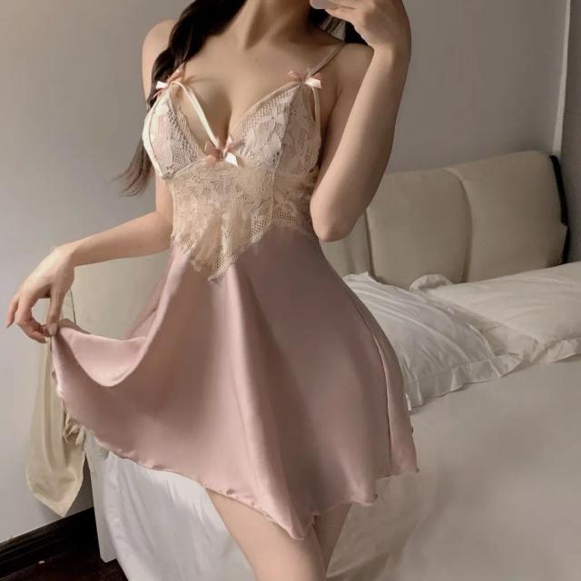 Váy ngủ lụa sexy phối ren hoa nhí gợi cảm sang chảnh đầm mặc nhà 2 dây dáng xoè đáng yêu quyến rũ N285