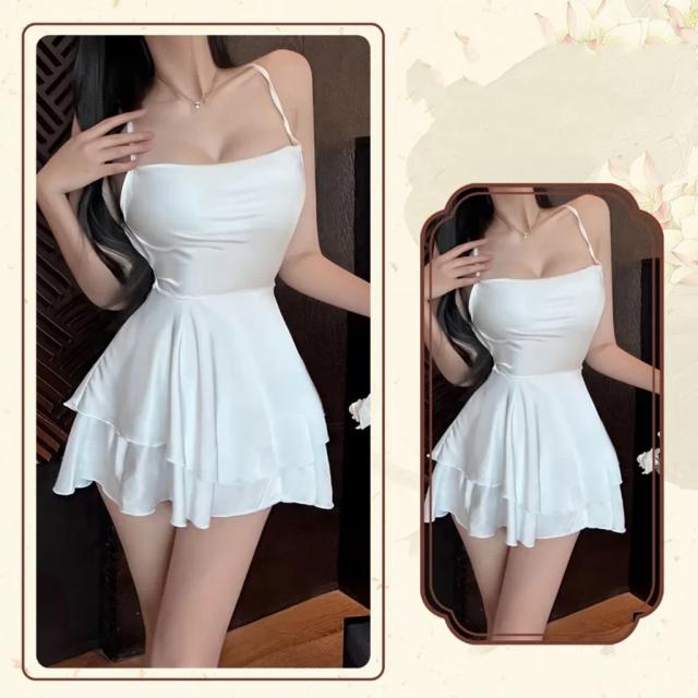 Váy ngủ lụa sexy 2 tầng phong cách tiểu thư sang chảnh đầm mặc nhà đan dây lưng gợi cảm quyến rũ  N194