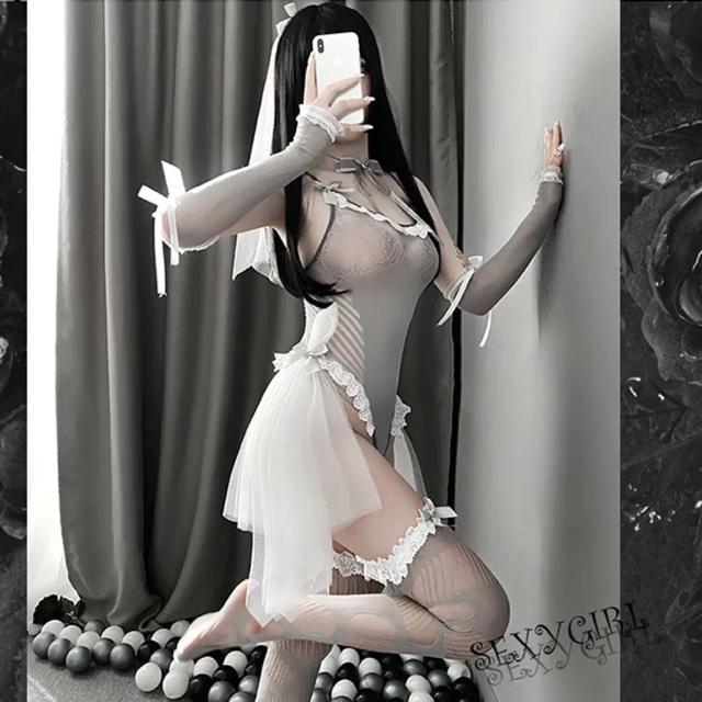 Cosplay cô dâu anime 1 mảnh kèm voan trùm đầu gợi cảm đồ ngủ liền thân tiểu thư bonita quyến rũ N747
