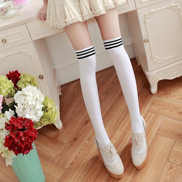 Tất học sinh 3 sọc phong cách Hàn Quốc cotton giữ ấm đáng yêu vớ giữa bắp chân nữ sinh lolita JK cosplay dễ thương T903