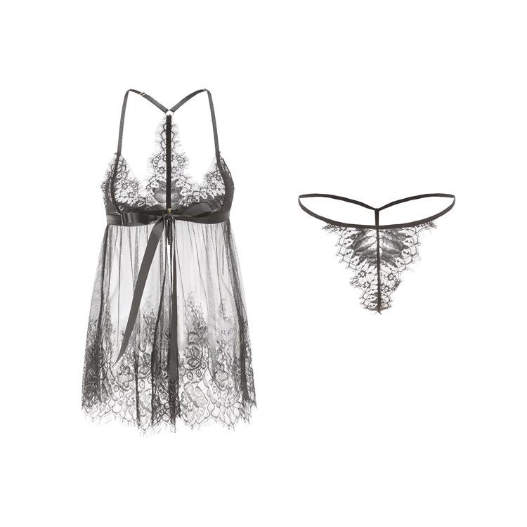 Đầm ngủ sexy ren xuyên thấu cột nơ ngực đáng yêu váy mặc nhà 2 dây xẻ tà kèm chip lọt khe quyến rũ  N135
