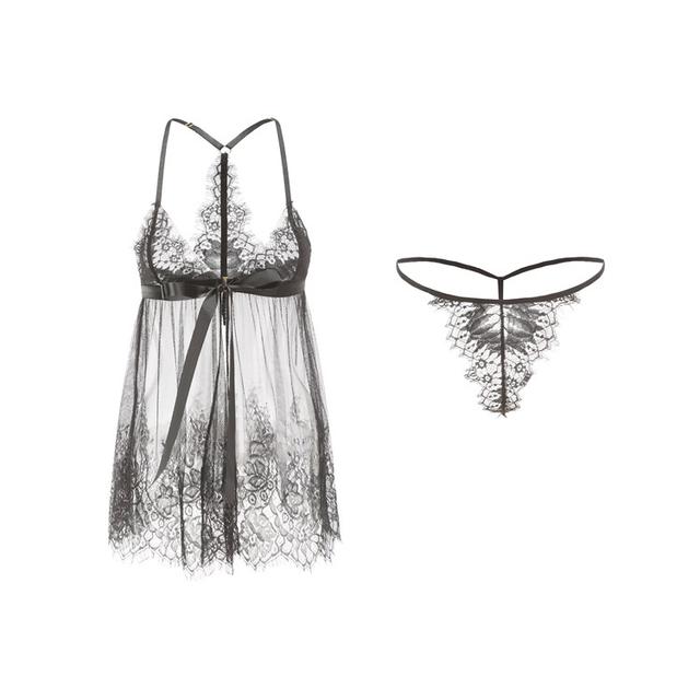 Đầm ngủ sexy ren xuyên thấu cột nơ ngực đáng yêu váy mặc nhà 2 dây xẻ tà kèm chip lọt khe quyến rũ  N135