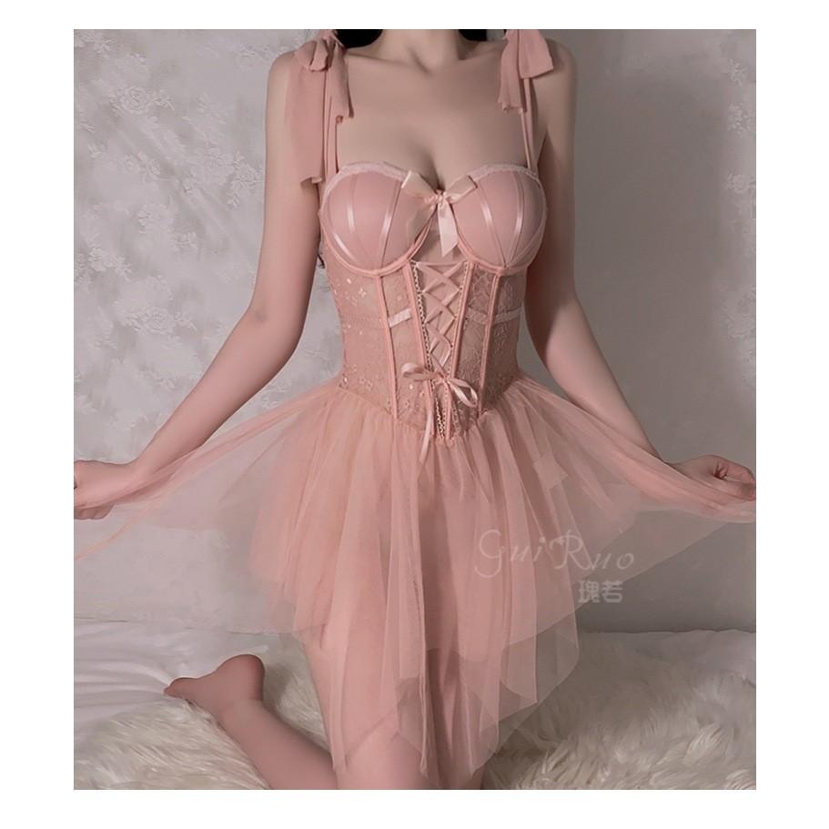 Đầm ren KTV xuyên thấu có gọng đệm ngực tôn dáng liền váy gợi cảm xinh xắn áo corset định hình quyến rũ  N818