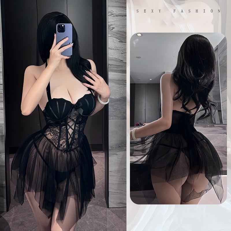 Đầm ren KTV xuyên thấu có gọng đệm ngực tôn dáng liền váy gợi cảm xinh xắn áo corset định hình quyến rũ  N818