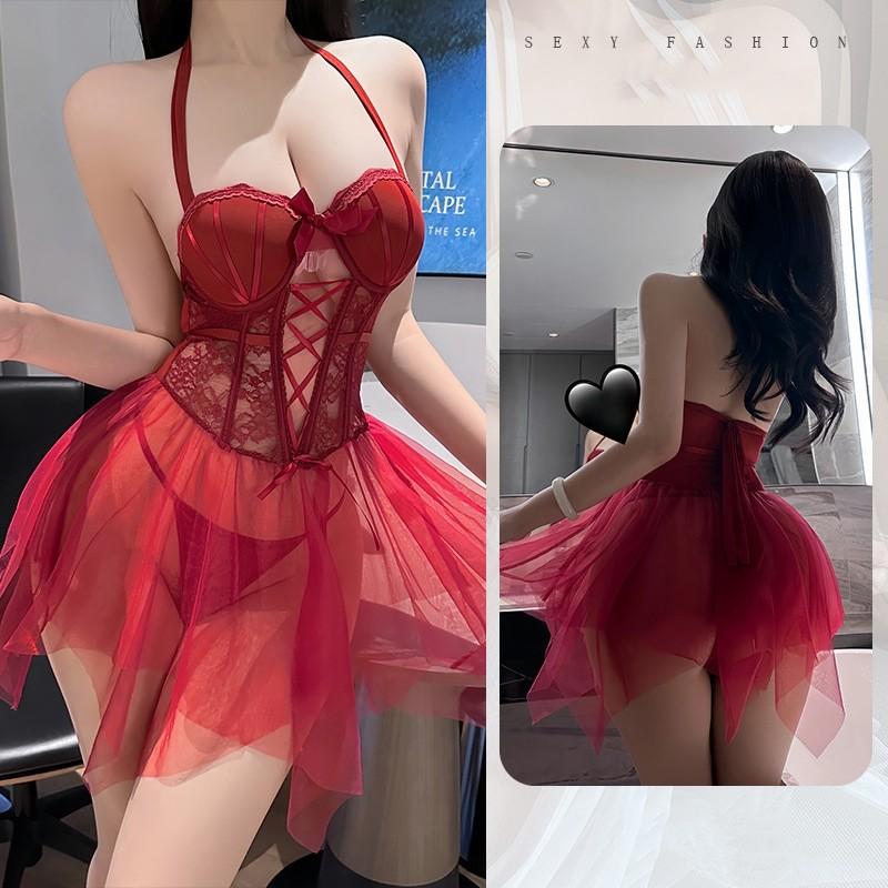 Đầm ren KTV xuyên thấu có gọng đệm ngực tôn dáng liền váy gợi cảm xinh xắn áo corset định hình quyến rũ  N818