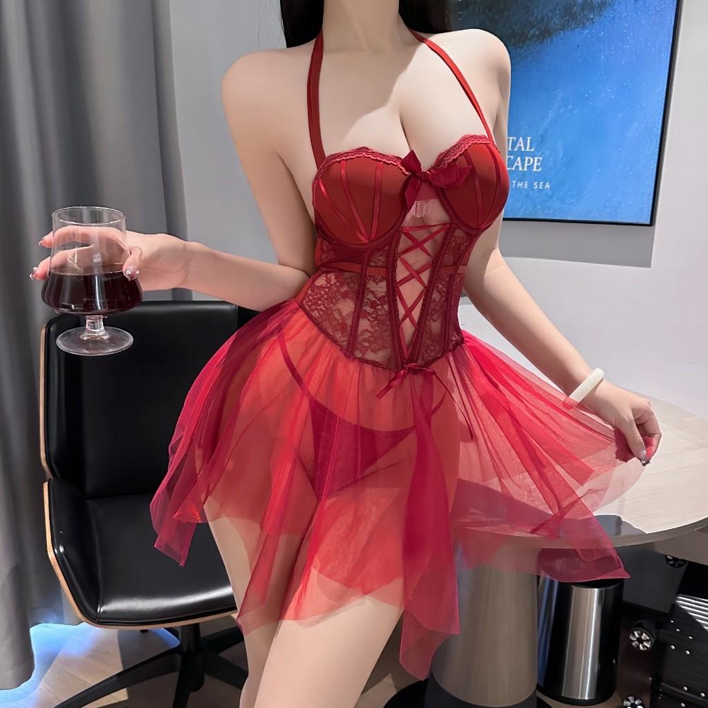 Đầm ren KTV xuyên thấu có gọng đệm ngực tôn dáng liền váy gợi cảm xinh xắn áo corset định hình quyến rũ  N818