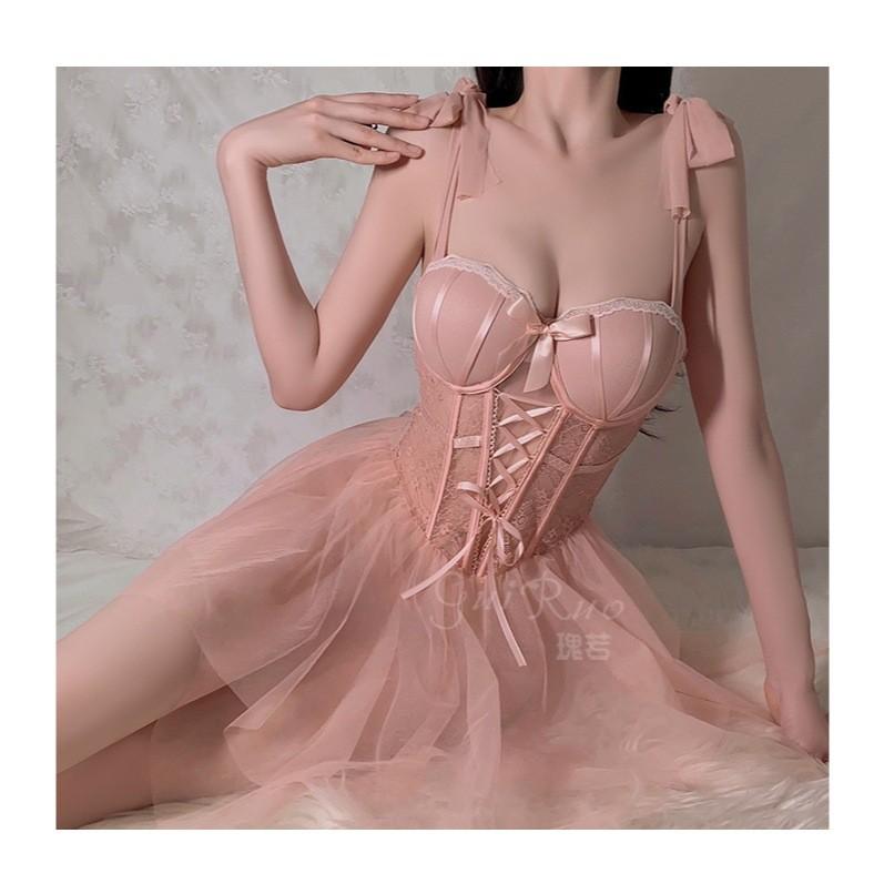 Đầm ren KTV xuyên thấu có gọng đệm ngực tôn dáng liền váy gợi cảm xinh xắn áo corset định hình quyến rũ  N818