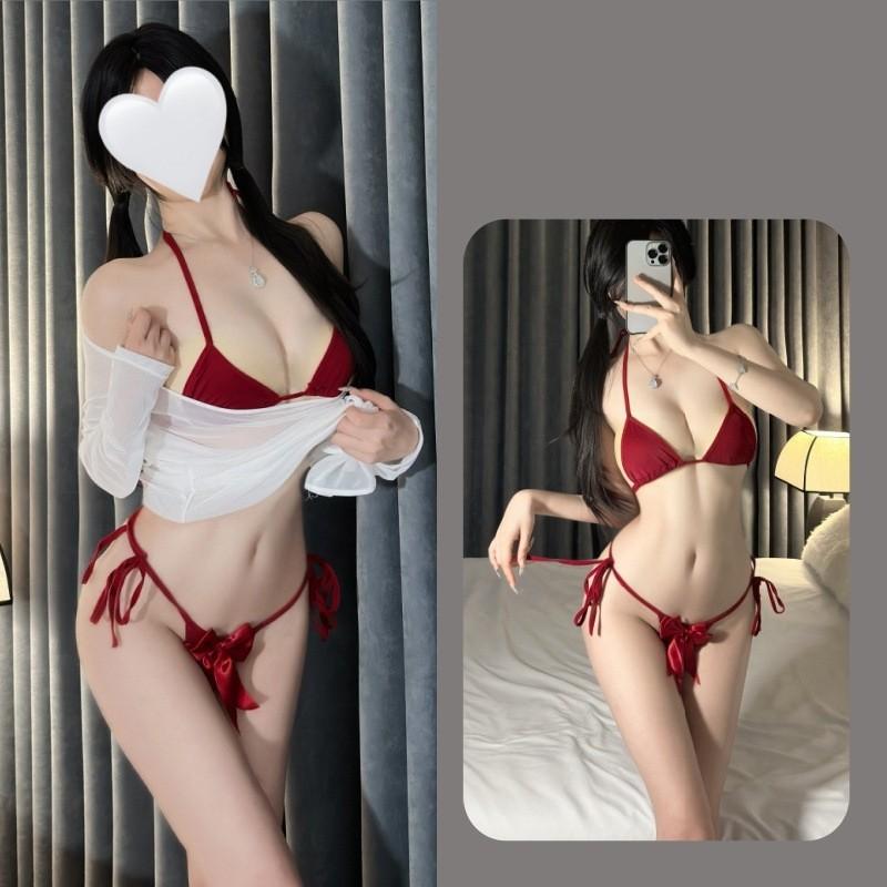 Đồ lót nữ gợi cảm phối nơ siêu xinh quyến rũ set nội y bikini đi biển cột dây đỏ xanh thanh lịch cao cấp  T344