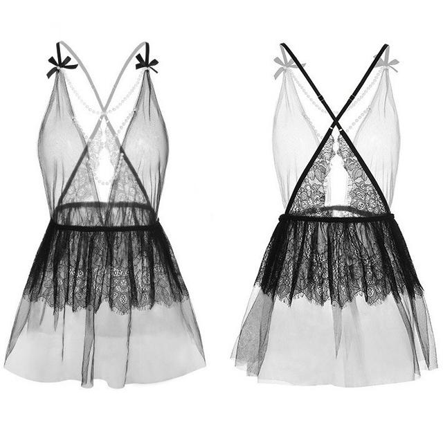 Váy ngủ sexy ren xuyên thấu gợi cảm dây chuỗi hạt sang chảnh đầm tiểu thư dáng xòe kèm chip lọt khe quyến rũ BIKI N226