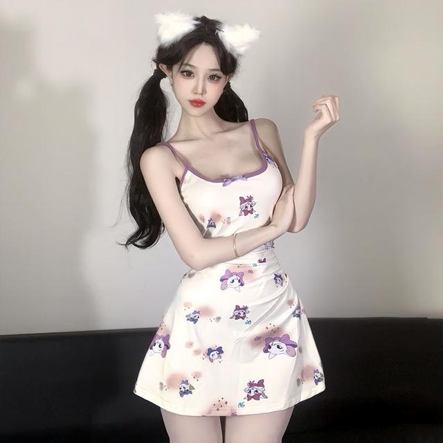 Váy ngủ 2 dây có mút ngực hoạ tiết mèo TOM dễ thương gợi cảm đầm mặc nhà cotton tặng chip sexy quyến rũ  N227