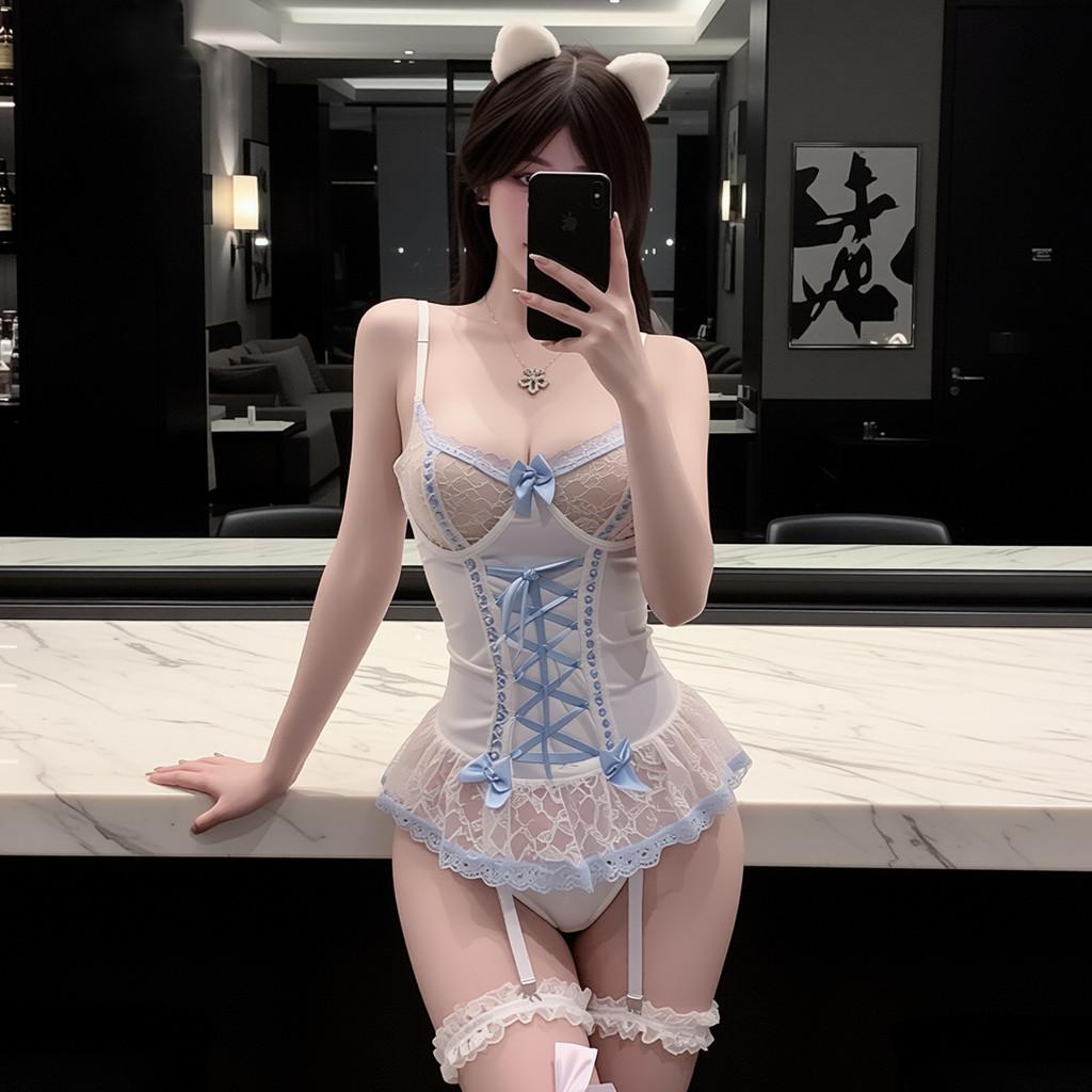 Áo corset có gọng nâng ngực ren xuyên thấu gợi cảm đồ lót gợi cảm kèm đai garter vòng chân xinh quyến rũ  N810
