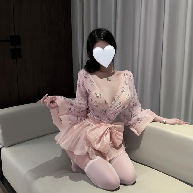 Đồ ngủ kimono Nhật Bản dài tay phối nơ xinh yêu gợi cảm set hầu gái hoạ tiết mèo hello kitty dễ thương  N347