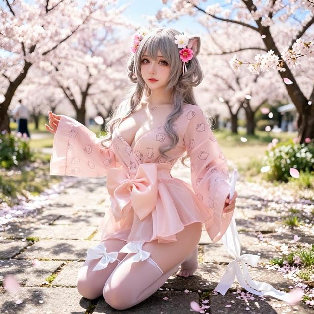 Đồ ngủ kimono Nhật Bản dài tay phối nơ xinh yêu gợi cảm set hầu gái hoạ tiết mèo hello kitty dễ thương  N347