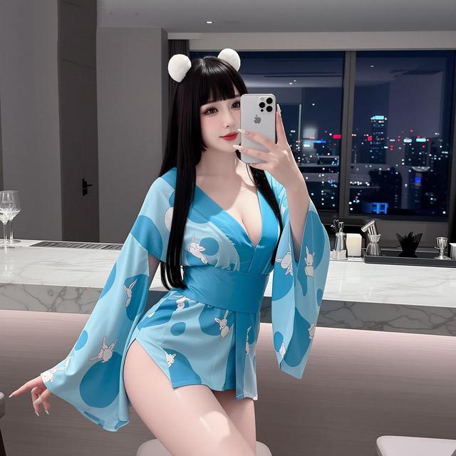 Đồ ngủ kimono Nhật Bản in hoạ tiết động vật anime xinh yêu dễ thường áo choàng ngủ sexy xẻ V1 gợi cảm  N740