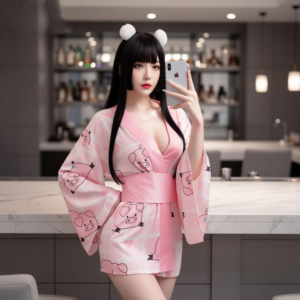 Đồ ngủ kimono Nhật Bản in hoạ tiết động vật anime xinh yêu dễ thường áo choàng ngủ sexy xẻ V1 gợi cảm  N740