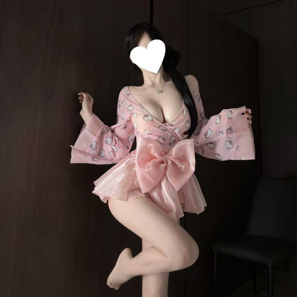 Đồ ngủ kimono Nhật Bản dài tay phối nơ xinh yêu gợi cảm set hầu gái hoạ tiết mèo hello kitty dễ thương  N347