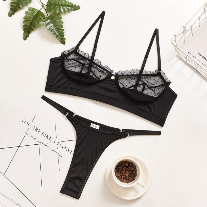 Bộ đồ lót ren bèo chấm bi cực xinh quyến rũ set nội y nữ lưới đen đỏ trắng đáng yêu gợi cảm  T337