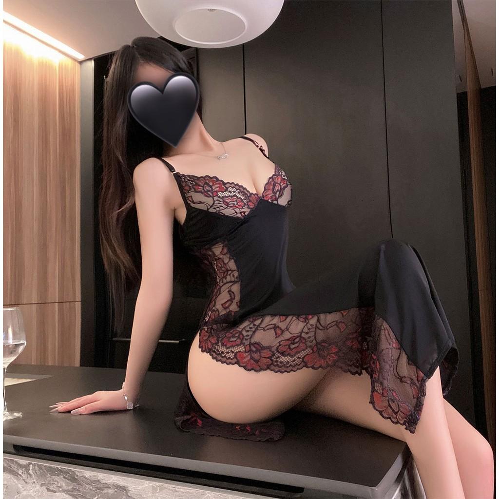 Đầm ngủ dài phối ren hoa xẻ tà quyến rũ sang trọng váy sườn xám ôm body xẻ v1 tôn dáng gợi cảm  N244