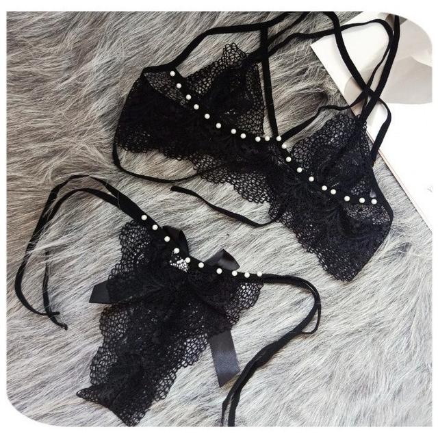 Đồ lót nữ ren xuyên thấu đính hạt đáng yêu quyến rũ set nội y lingerie cột dây đen đỏ gợi cảm ngọt ngào  T368