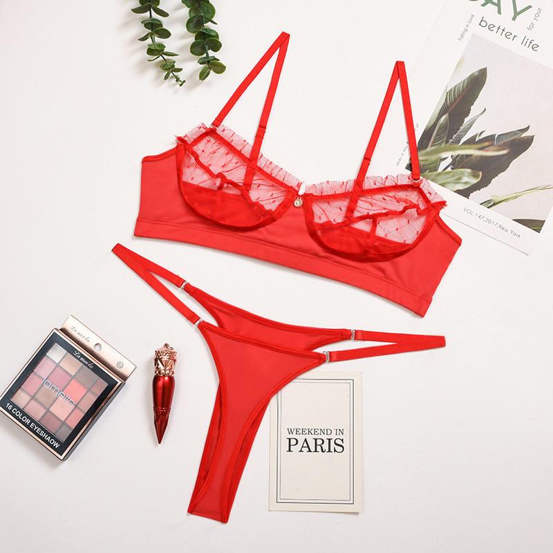 Bộ đồ lót ren bèo chấm bi cực xinh quyến rũ set nội y nữ lưới đen đỏ trắng đáng yêu gợi cảm  T337