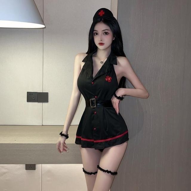 Váy ngủ cosplay y tá có đai nịt lưng gợi cảm đáng yêu đầm sơ mi nữ bác sĩ hở lưng quyến rũ dễ thương  N750