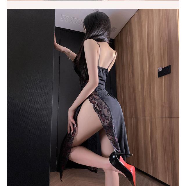 Đầm ngủ dài phối ren hoa xẻ tà quyến rũ sang trọng váy sườn xám ôm body xẻ v1 tôn dáng gợi cảm  N244