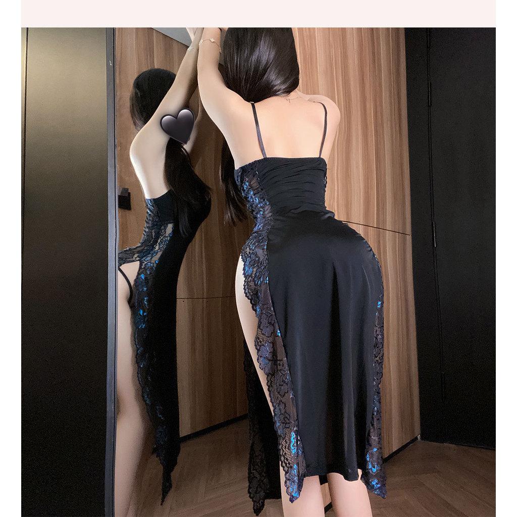 Đầm ngủ dài phối ren hoa xẻ tà quyến rũ sang trọng váy sườn xám ôm body xẻ v1 tôn dáng gợi cảm  N244