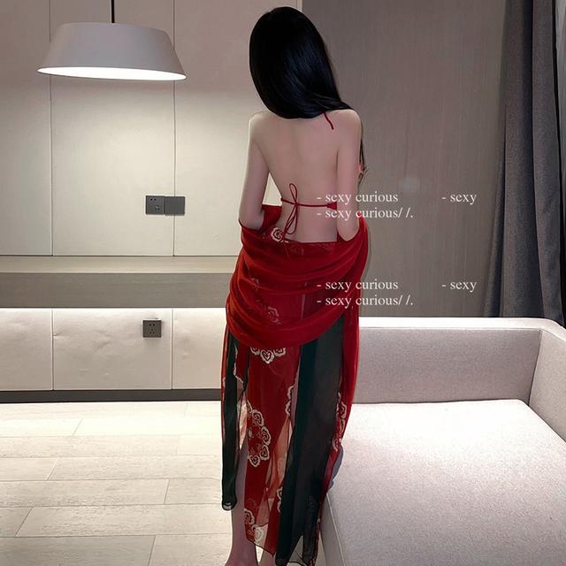 Đồ cosplay cổ trang Trung Hoa họa tiết hoa cao cấp set Hán phục áo yếm kèm khăn choàng tặng chip lọt khe gợi cảm N794