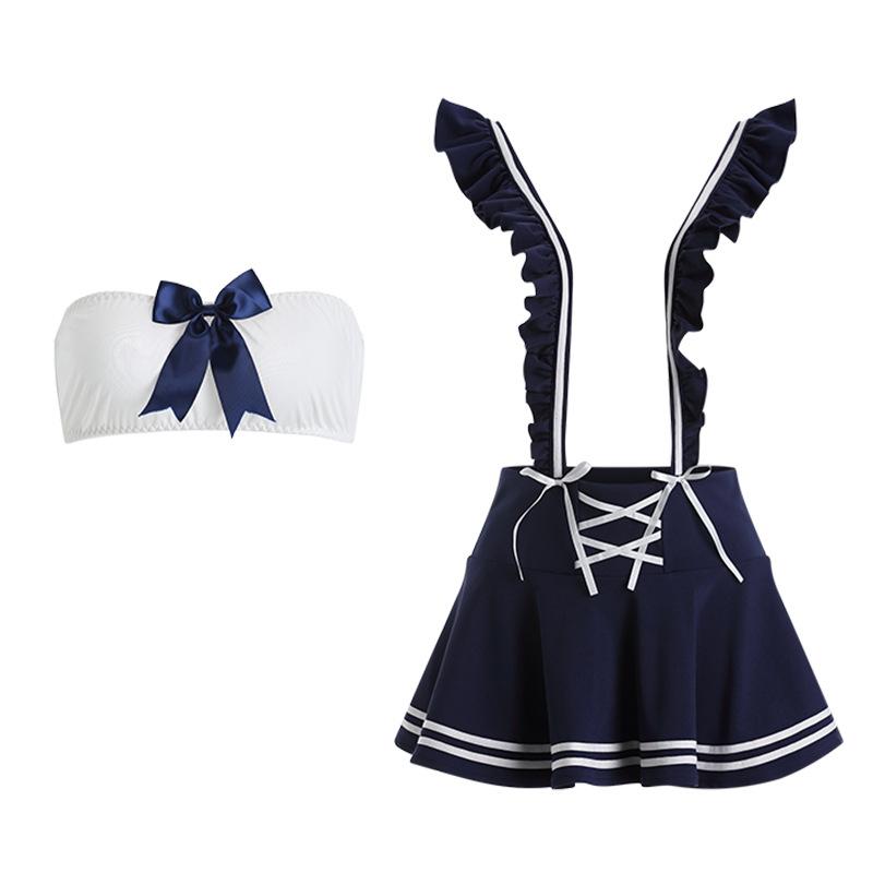 Cosplay học sinh anime thanh lịch quyến rũ váy ngủ sexy yếm xếp ly áo ống nữ sinh phối nơ bonita gợi cảm  N760