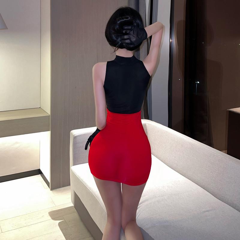 Váy ngủ ôm body tôn dáng hở ngực sexy quyến rũ đầm thư ký nữ công sở cổ lọ kèm quần lọt khe gợi cảm  N720