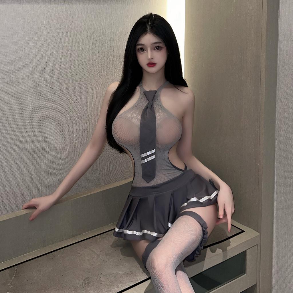 Đồ cosplay học sinh bonita có cà vạt đáng yêu set ngủ xòe nữ sinh Hàn Quốc ôm sát kèm vớ sexy gợi cảm  N368