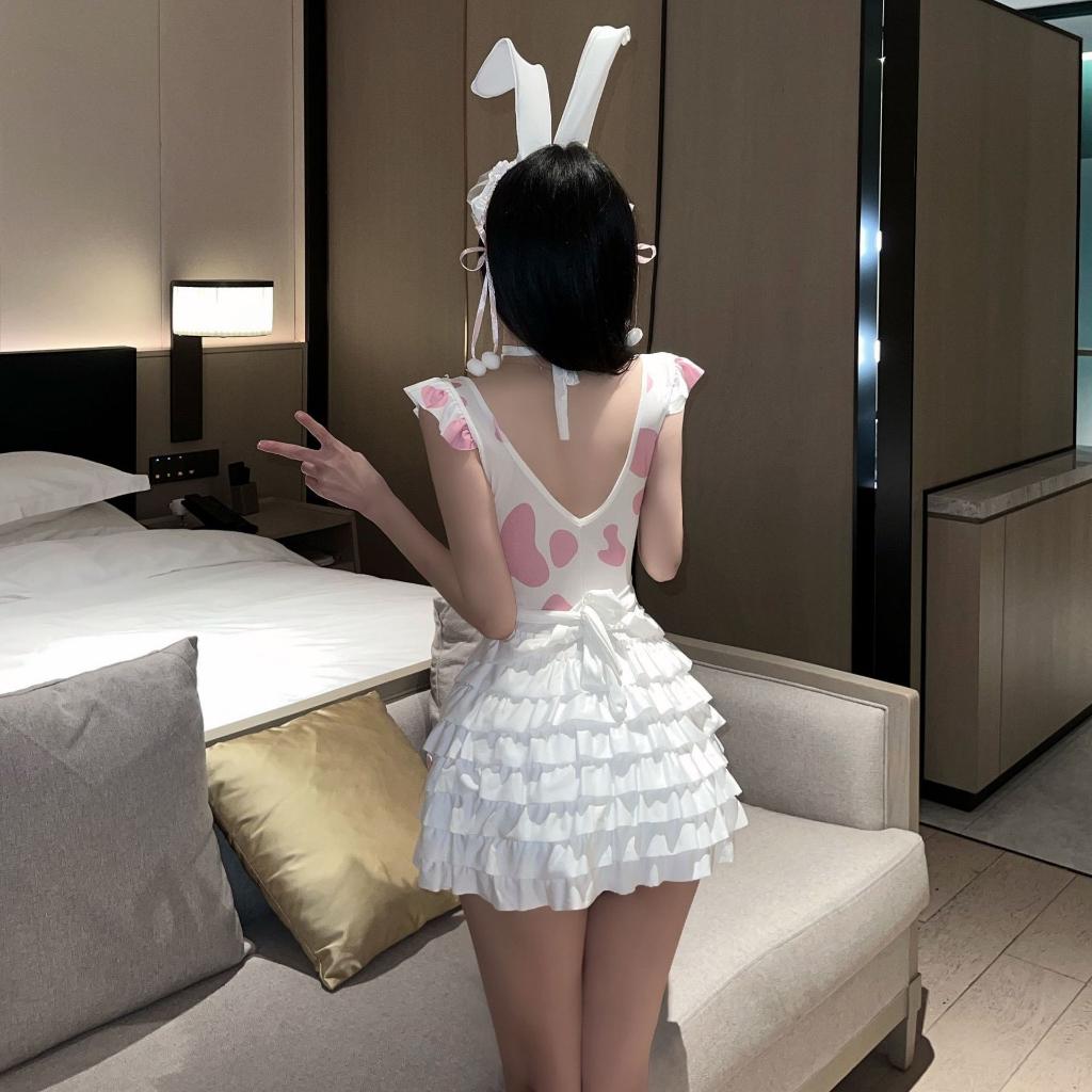 Cosplay thỏ ngọc trắng hồng dễ thương kèm phụ kiện cao cấp set bò sữa đen chấm bi bonita sexy đáng yêu  N334