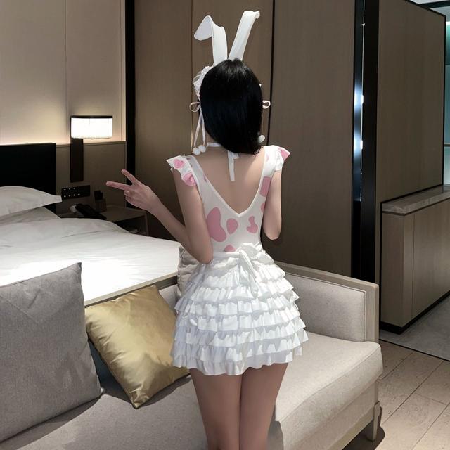 Cosplay thỏ ngọc trắng hồng dễ thương kèm phụ kiện cao cấp set bò sữa đen chấm bi bonita sexy đáng yêu  N334