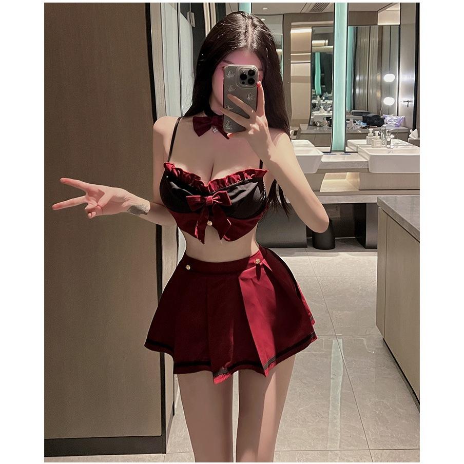 Đồ cosplay học sinh sexy đính nơ dễ thương thanh lịch váy ngủ xếp ly nữ sinh viên anime gợi cảm  N862