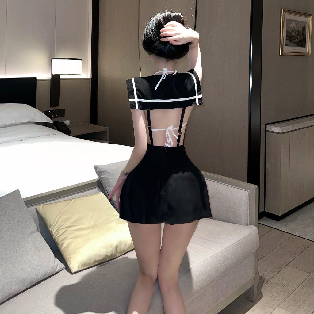 Cosplay sexy học sinh Nhật Bản anime hở ngực gợi cảm váy yếm thủy thủ kèm áo bra phối nơ đỏ dễ thương  N365