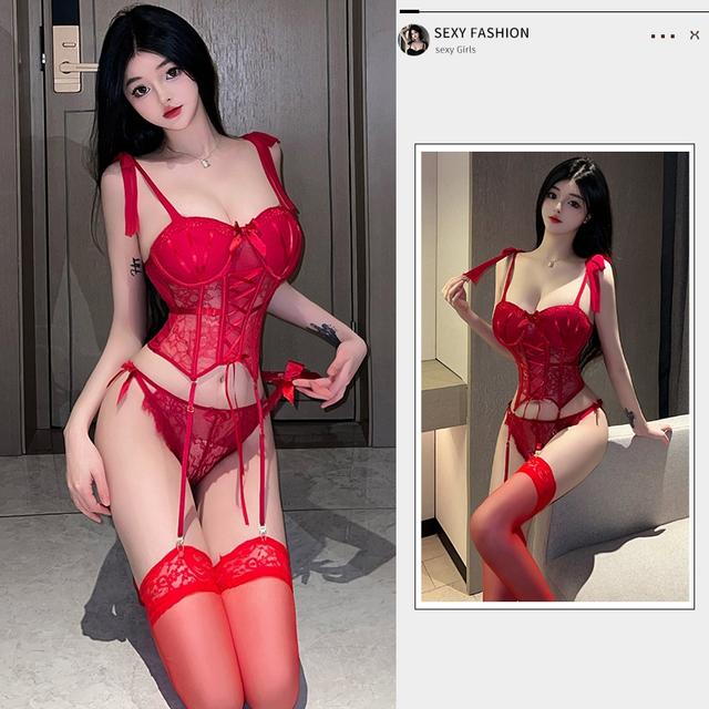 Set đồ lót nữ nâng ngực ren xuyên thấu gợi cảm kèm đai kẹp tất vớ quyến rũ áo corset nội y thanh lịch  N941