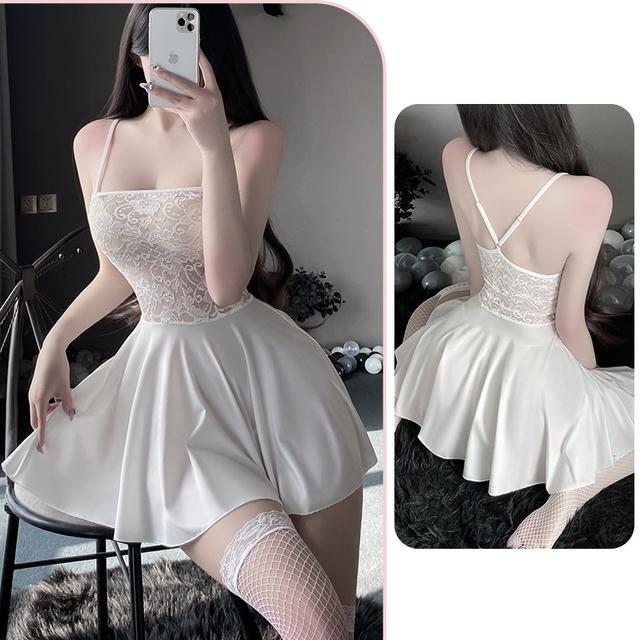 Váy ngủ sexy mặc nhà dáng xòe phối ren hoa gợi cảm dễ thương đầm 2 dây thun mềm mịn đen trắng quyến rũ  N230