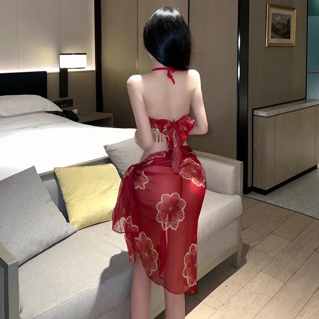 Đồ cổ trang cosplay mỹ nhân Trung Hoa voan xuyên thấu sexy gợi cảm set Hán phục vũ công dancer kèm khăn che bonita N393