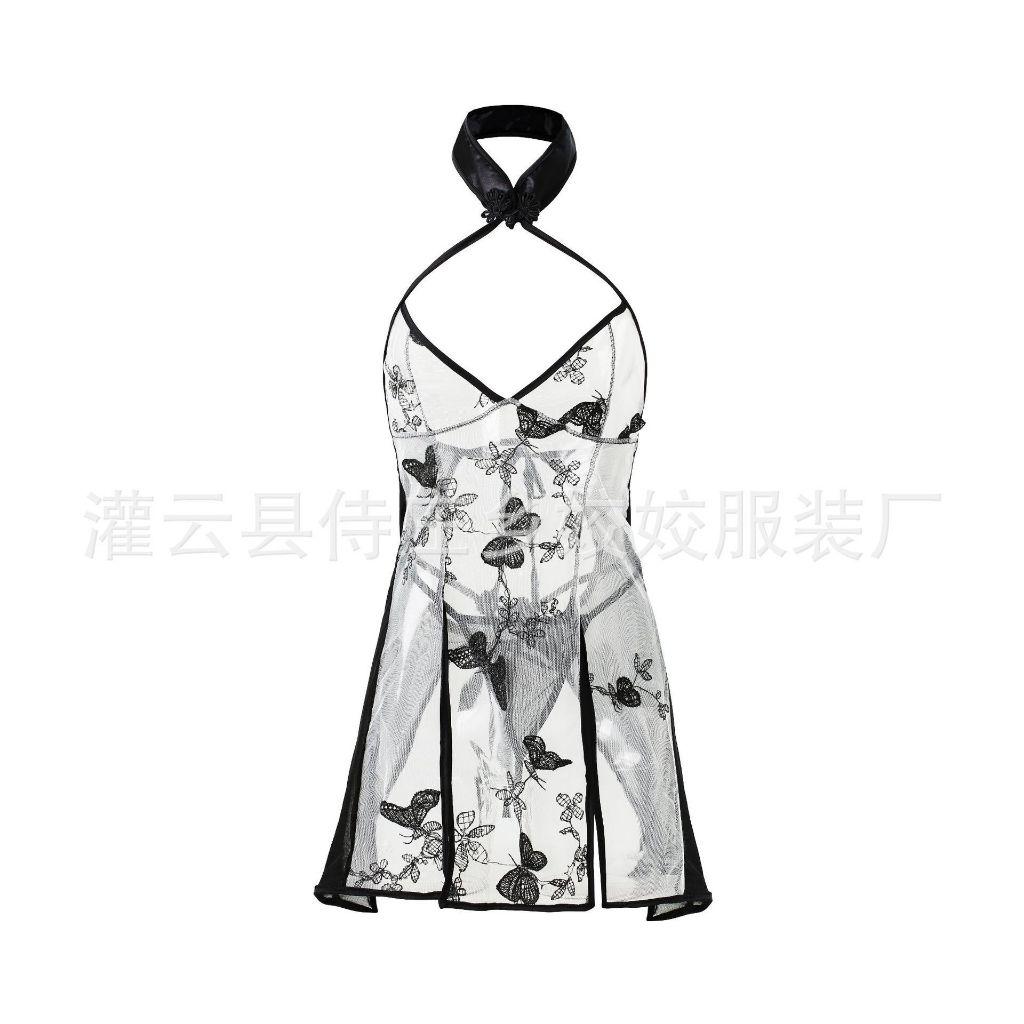 Sườn xám xuyên thấu họa tiết hoa hồng gợi cảm cosplay cổ trang trung hoa xẻ tà tặng chip sexy quyến rũ  N381