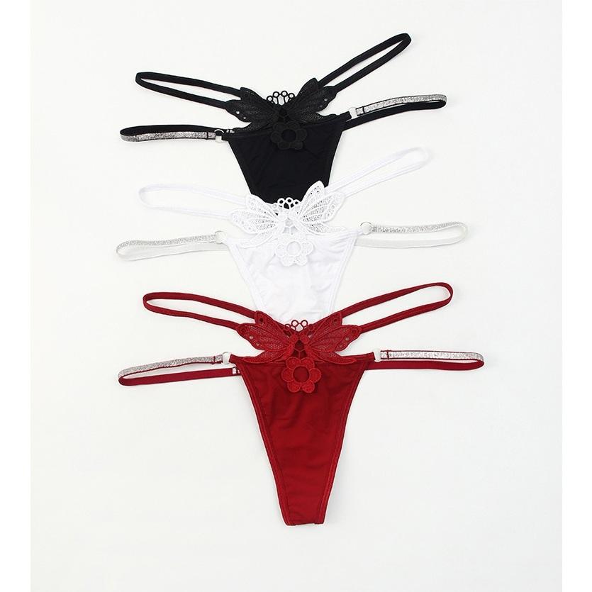 Quần lót lọt khe sexy thêu hoa bướm quyến rũ quan chip nữ cạp chéo phối dây lấp lánh thanh lịch gợi cảm  T361