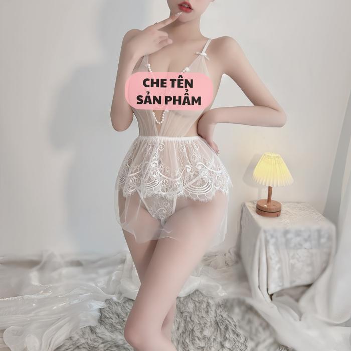 Váy ngủ sexy ren xuyên thấu gợi cảm dây chuỗi hạt sang chảnh đầm tiểu thư dáng xòe kèm chip lọt khe quyến rũ BIKI N226