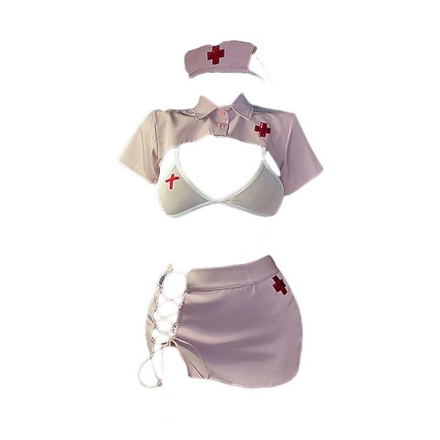 Cosplay cô y tá hở ngực dễ thương gợi cảm áo croptop nữ bác sĩ váy ngủ cột dây hông ôm body quyến rũ  N758