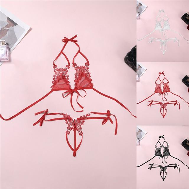 Bộ đồ lót gợi cảm ren xuyên thấu phối hoa mềm mịn siêu xinh set nội y nữ buộc dây đen đỏ trắng quyến rũ  T311