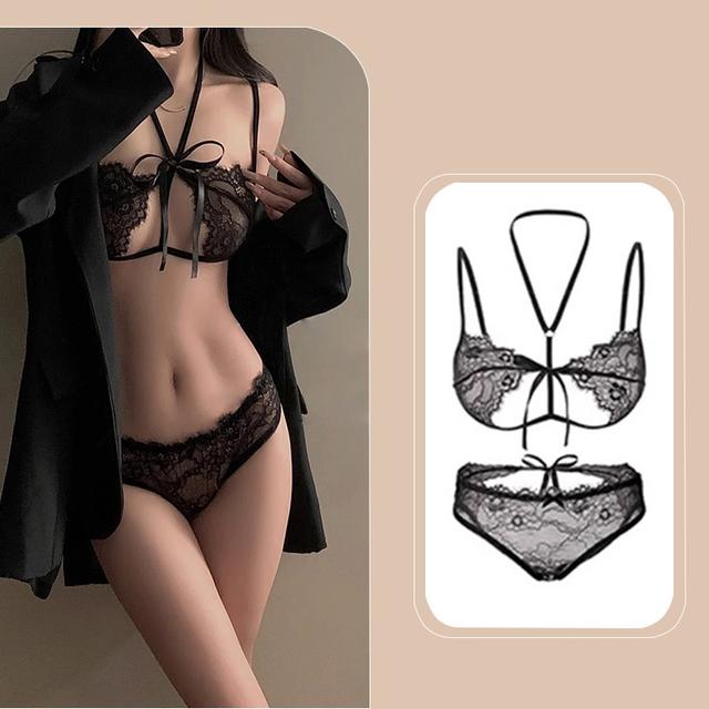 Đồ lót nữ ren xuyên thấu hở ngực gợi cảm thanh lịch set nội y cột dây không gọng đen đỏ trắng quyến rũ  T356