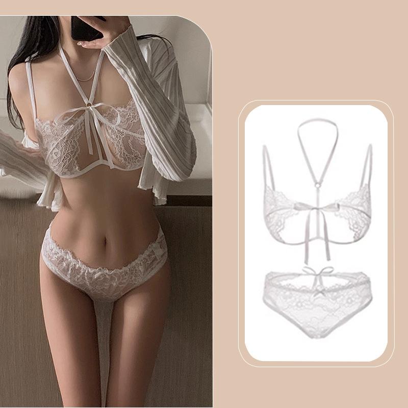 Đồ lót nữ ren xuyên thấu hở ngực gợi cảm thanh lịch set nội y cột dây không gọng đen đỏ trắng quyến rũ  T356